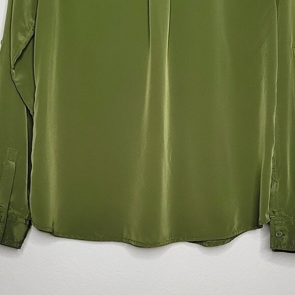 OLD NAVY Green Collared Long Roll Tab Sleeves Button Up Chest Pockets size M - Picture 12 of 16